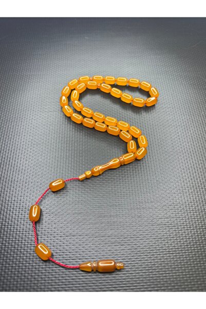 EnazStore HIGH-END Apricot-Colored Pressed Amber Prayer Beads Made from Old M...