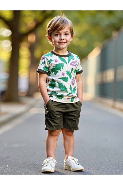 Take Two By Styli Boys Green Graphic Print T-Shirt and Shorts Set