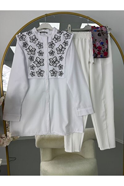 YILMAZBARMAZ costum de damă cu pantaloni albi