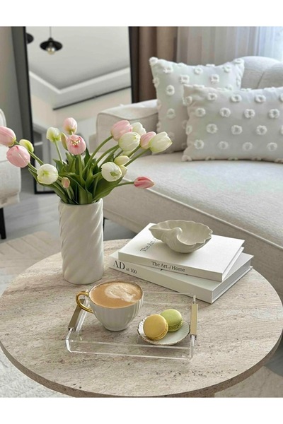 Baltaci Store Flat Handle Matgold Transparent Plexiglass Tray (1 Piece)