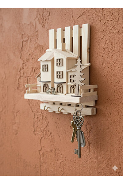dudugift Ahşap Kasaba Temalı Dekoratif Anahtarlık & Boyama Seti