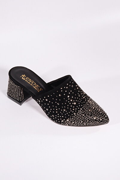 ZYVANA Leyli Seri Women's Black Stone Closed Toe Heels Slipper
