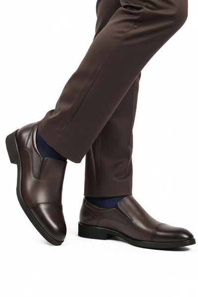Aspor Brown Genuine Leather Laceless Men's Classic Shoes