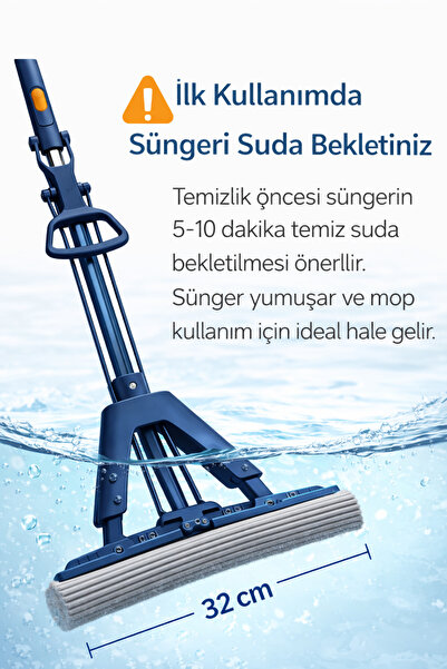 FIRSAT YOLU Kelebek Mop - 2 Adet PVA Sünger - Çelik Sap Esnek Kullanım Temizl...