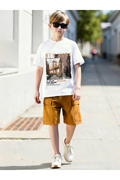 Take Two By Styli Teen Boys Graphic Print T-Shirt and Cargo Shorts Set