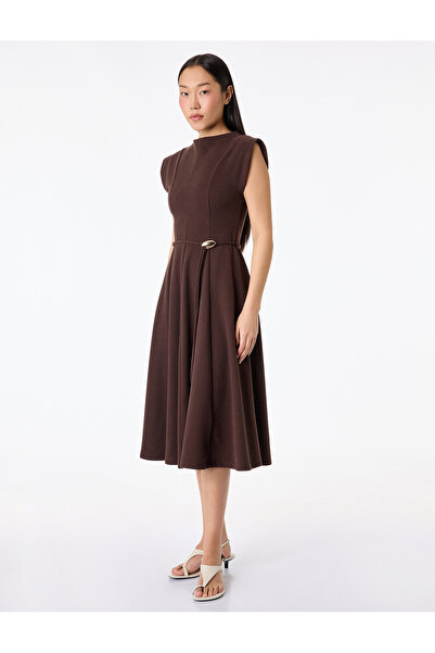 Koton Sleeveless Crew Neck Belt Piece Midi Dress