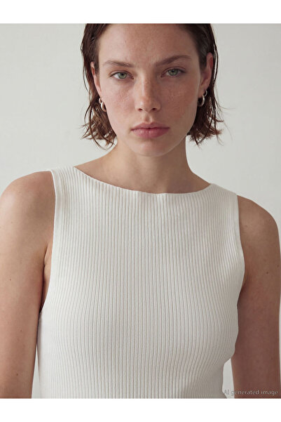 LC Waikiki Peak New Season White Boat Neck Ribbed Women's Knitwear Sweater