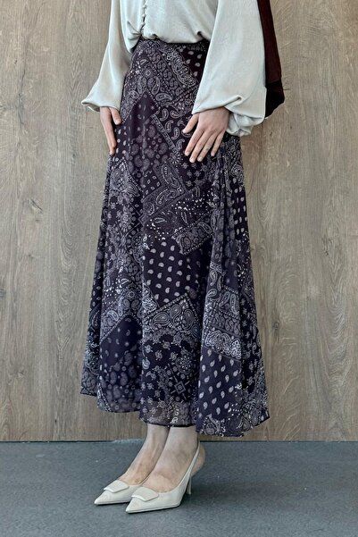 Hazamoda Fusta din șifon cu model Maro