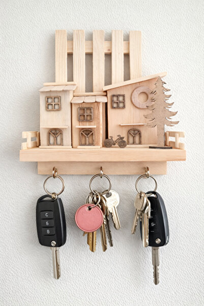 dudugift Ahşap Kasaba Temalı Dekoratif Anahtarlık & Boyama Seti No:1