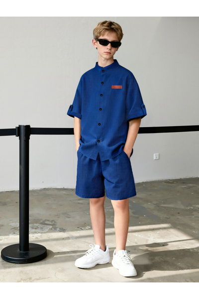 Take Two By Styli Teen Boys Solid Short Sleeve Shirt and Shorts Set