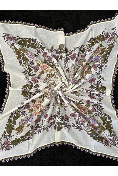 Beykan handmade Μικρό Νοσταλγικό Κεντητό Κασκόλ με Βελονάκι/Υεμένιο/ Τούλι be...