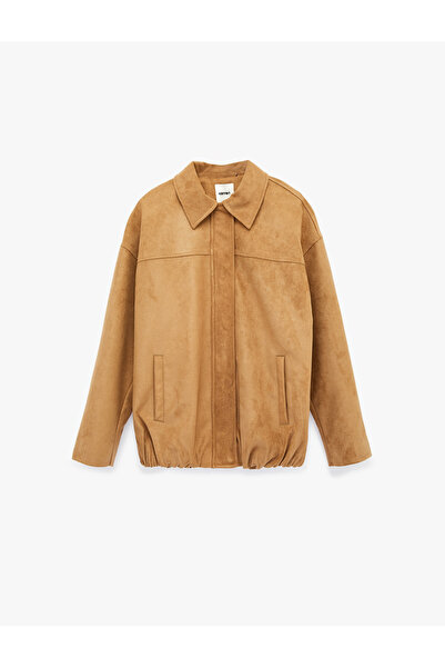 Koton Long Sleeve Pocketed Zippered Faux Suede Jacket