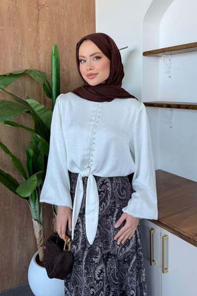 Hazamoda Πουκάμισο από σατέν με πέρλες λευκό