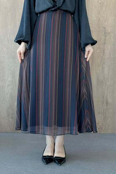 Hazamoda Fusta din șifon cu model Bleumarin