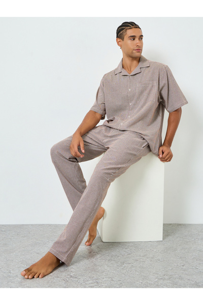 Styli Men Checkered Relaxed Fit Cotton Shirt and Pyjama Set