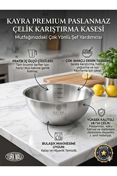 LOVYCO Stainless Steel Mixing Bowl - Inner Size C Striped Dough Kneading and ...