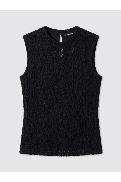 LC Waikiki Μπλούζα LCW Vision μαύρη με δαντέλα και λαιμόκοψη ποδηλάτου