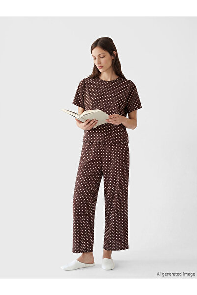 LC Waikiki LCW DREAM Kahverengi Puantiyeli Kadın Kaprili Pijama Takımı