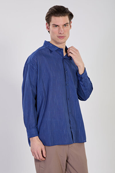 BARRELS AND OIL Ανδρικό πουκάμισο Ριγέ oversized - Μπλε