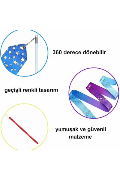 YAPIŞKAN STORE Işıltılı Parıltılı Balerin Dans Kurdelesi 2 Metre Yaylı Uç - Jimnastik Ve Bale Döndürme Sopası