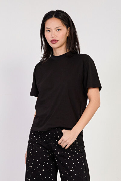 BARRELS AND OIL Γυναικείο μπλουζάκι ψηλός λαιμός Yanı άνοιγμα Basic - Μαύρο