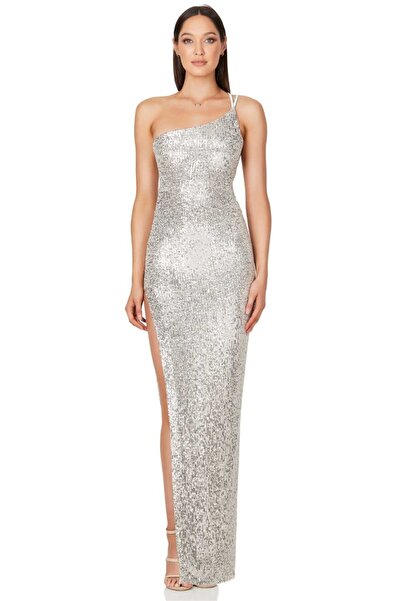 Hanife Glam Couture Hanife Glam tek askılı yırtmaçlı payet elbise
