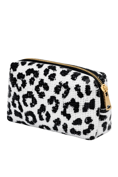 PJ & Me Black and White Leopard Printed Piece Sequined Makeup Organizer Bag I...