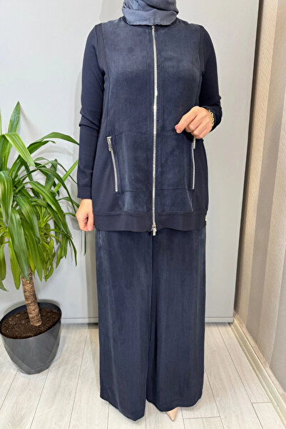 MISS DALIDA T26Y-7010 Cupro Pocketed Trouser Skirt Navy Blue T26Y-7010