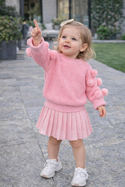 GMG Baby طقم بيجاما للبنات مع سترة بوم بوم وتنورة بثنيات قطعة