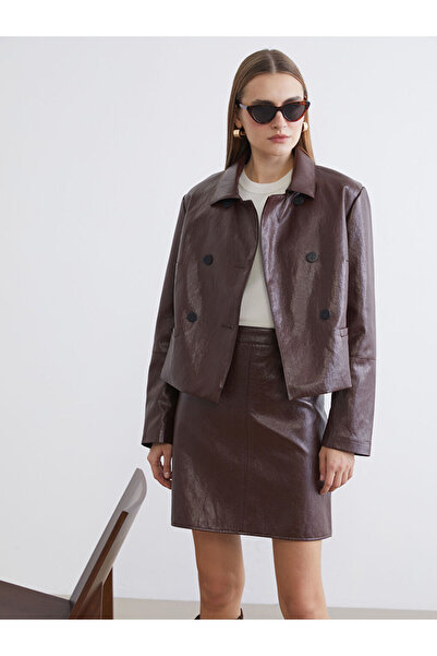 LC Waikiki Shirt Collar Women's Leather Look Jacket