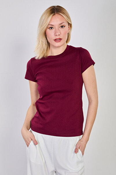 BARRELS AND OIL Women's Crew Neck Short Sleeve Bodysuit - Cherry