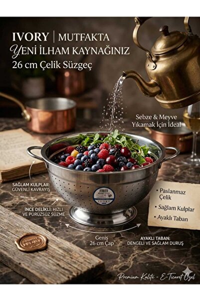 LOVYCO Premium 26 cm Stainless Steel Colander - Colander with Stand and Doubl...