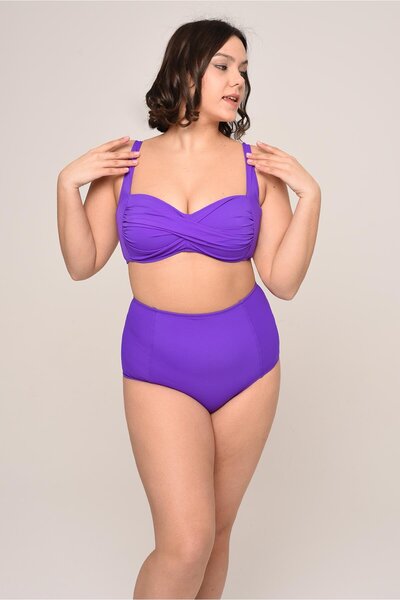 AQUAVİVA Women's Purple Plus Size Carlotta Draped High Waist Bikini Set