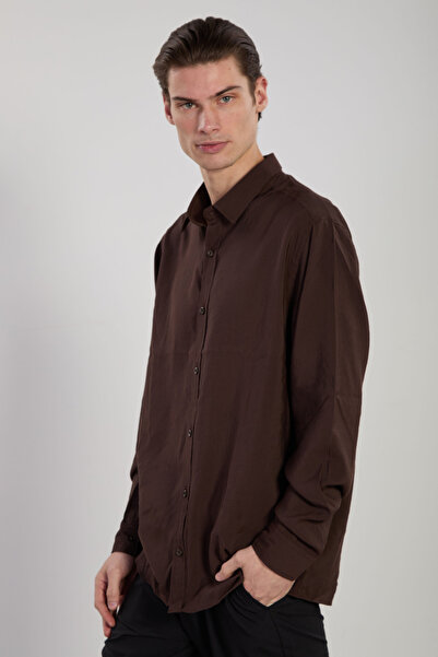 BARRELS AND OIL Men's Oversized Modal Shirt - Bitter Brown