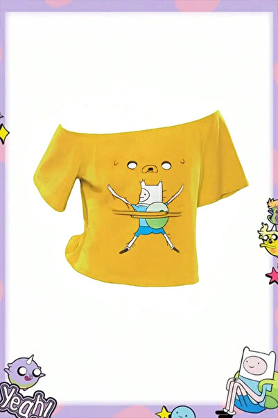 1blood Yellow Adventure Time Finn and Jack Y2K Short Cropped