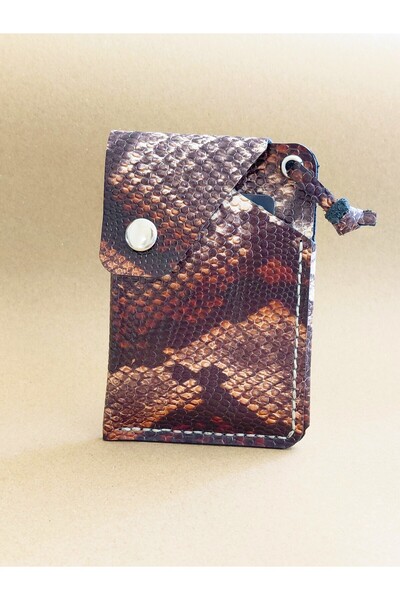 LUNA LUSTER Father's Day Gift Genuine Leather Minimal Palm-Sized Snake Pattern Design Men's Wallet Card Holder Drc-20