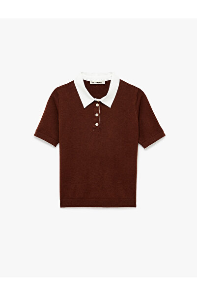Koton Polo Collar Short Sleeve Buttoned Piped Viscose Blend Knitwear Sweater