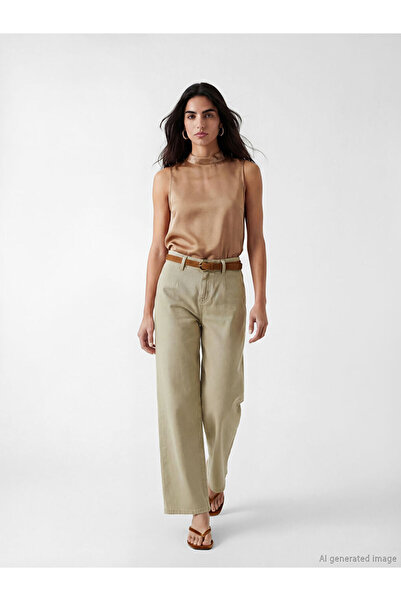 LC Waikiki Green waist Belt wideleg women's jean pants