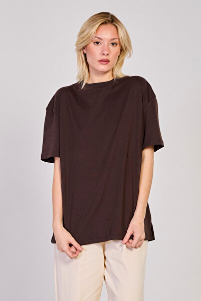 BARRELS AND OIL Yaka guler rotund Yanı cu fantă basic tricou - Cafea amară
