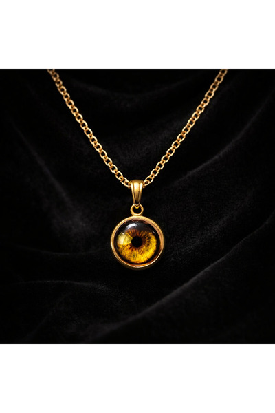 LUNEVA AKSESUAR Moon Eye Collection Gold Color Yellow Eye Necklace Unisex Sty...