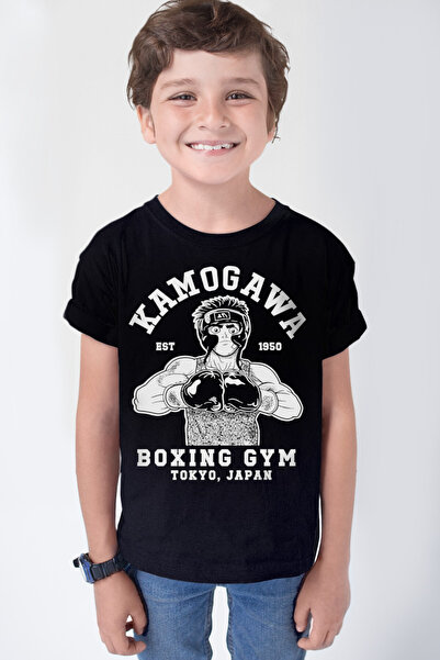 ROCKANDROLL Tricou negru cu mânecă scurtă Anime Boxer pentru băieți