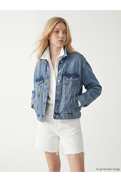 LC Waikiki Γυναικείο τζιν μπουφάν με μπλε πουκάμισο γιακά