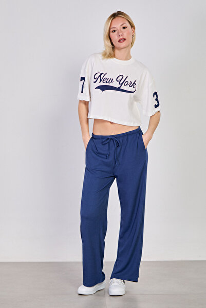 BARRELS AND OIL Women's Elastic Waist Wide-Leg Pants - Indigo