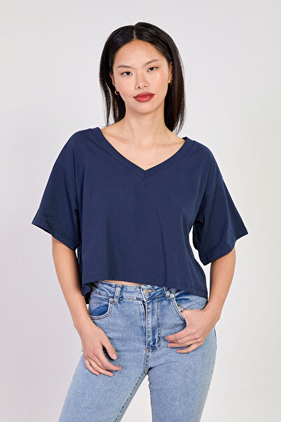 BARRELS AND OIL Ženska majica sa V-izrezom kratka Oversize kroj T-shirt - tam...