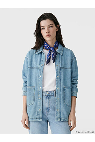 LC Waikiki قميص RMZ GİYİM FARKIYA ذو ياقة روبا للنساء من الجينز