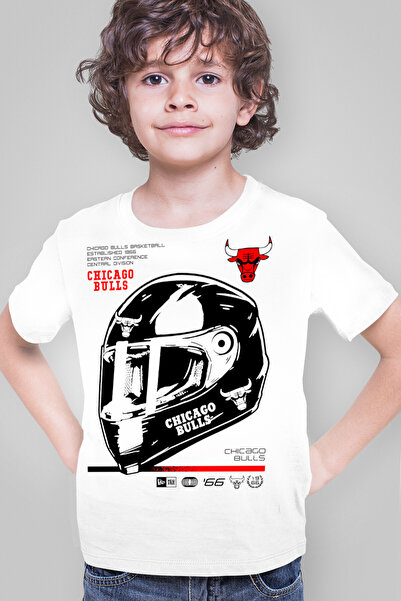 ROCKANDROLL تي شيرت شيكاغو ريسينج أبيض اللون بأكمام قصيرة للأولاد