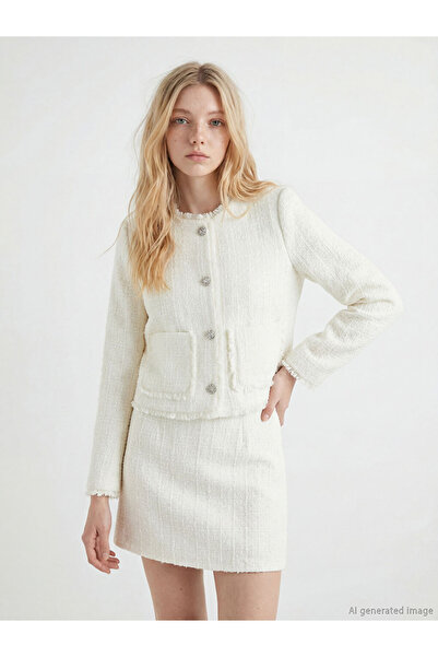 LC Waikiki XSIDE Ekru Bisiklet Yaka Kadın Tüvit Ceket