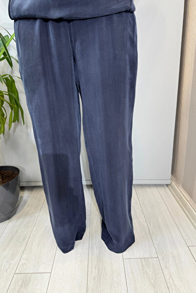 MISS DALIDA Wide-Leg Basic Cupro Trousers Navy Blue T26Y-7003
