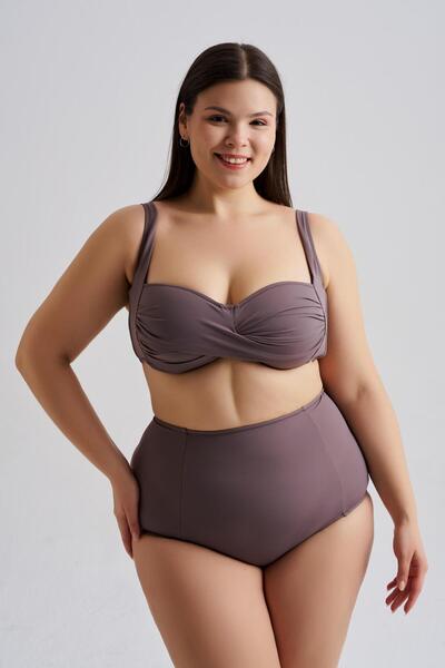 AQUAVİVA Women's Mink Plus Size Carlotta Draped High Waist Bikini Set