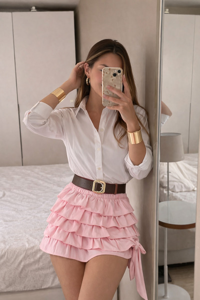 oshebu Kadın Katlı Poplin Mini Etek